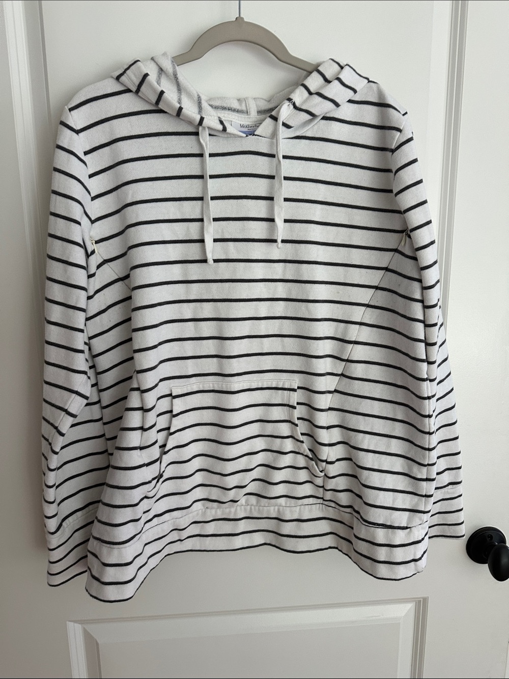 Motherhood Maternity Striped Hooded Nursing Pullover - White & Black